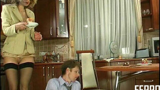 Russian MILF in Stockings Gets Ass Licked by Son