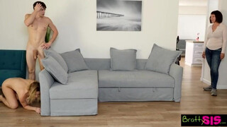 Family Secrets: Mom Unaware of Brother and Sisters Naughty Rendezvous Behind the Sofa