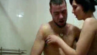 Incestuous Bathroom Romp: Brother and Sister Fuck in Front of Old Men Watching TV