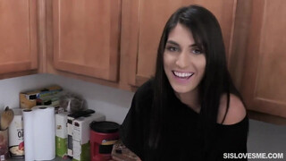 Kitchen Sibling Love: A Beautiful Brunette Giving Her Brother an Unforgettable Blowjob