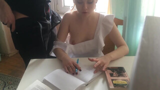 Stepfather fucked a pretty stepdaughter to distract her from lessons