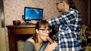 Sis With Glasses Tames Gamer Brothers Throbbing Thrusts