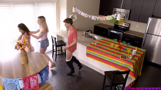 Sisterly Love: Sucking and Licking Brothers Balls Before Hot Threesome