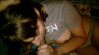 Sister sucks brother's cock before going to bed to sleep well