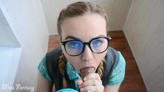 Stepsister's Balcony Blowjob: Quickly Caught in the Act