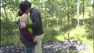 The son in nature brings the mother to a powerful orgasm