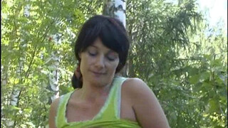 The son in nature brings the mother to a powerful orgasm